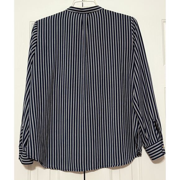 Michael Kors Blue and White Striped Blouse, Size XL - Picture 2 of 6